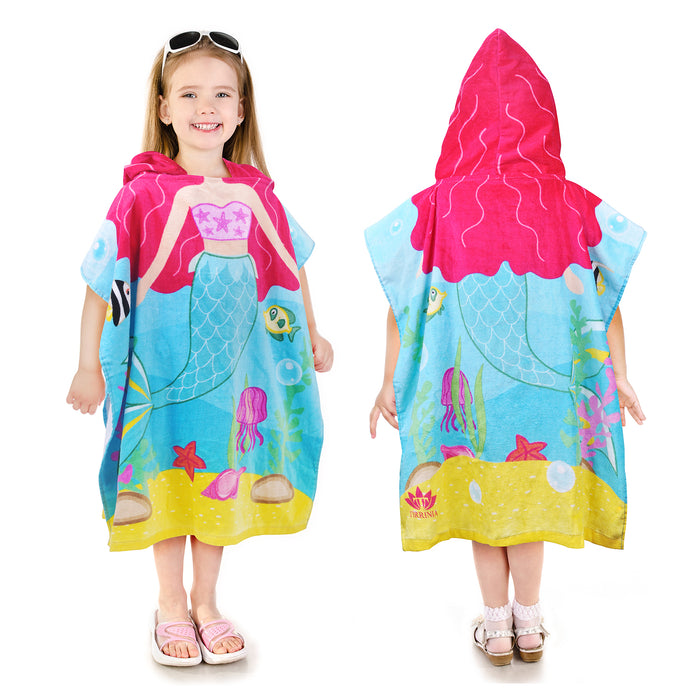 Catalonia Kids Mermaid Hooded Bath Towel for Girls Aged 2-6, 100% Cotton, Absorbent toddler towel poncho, Swim Changing Robe, Sand Proof