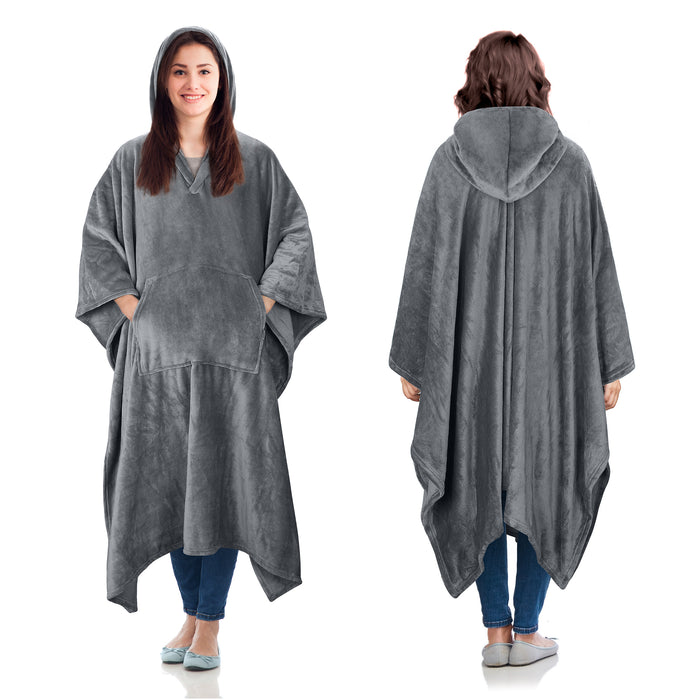 Fleece Wearable Blanket Poncho With Hood