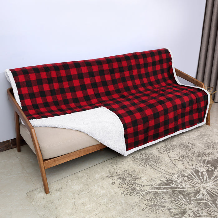 Plaid Sherpa Polar Fleece Waterproof Blanket