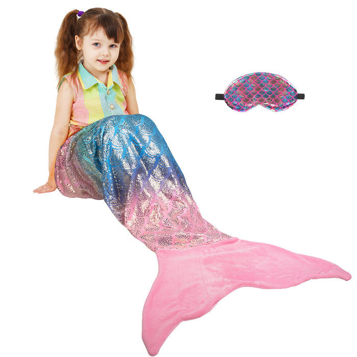 Flannel Mermaid Tail Blanket With Sleep Mask