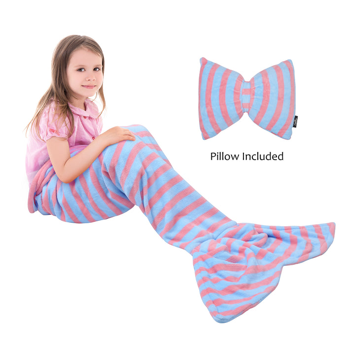 Coral Plush Fleece Mermaid Tail Blanket With Pillow