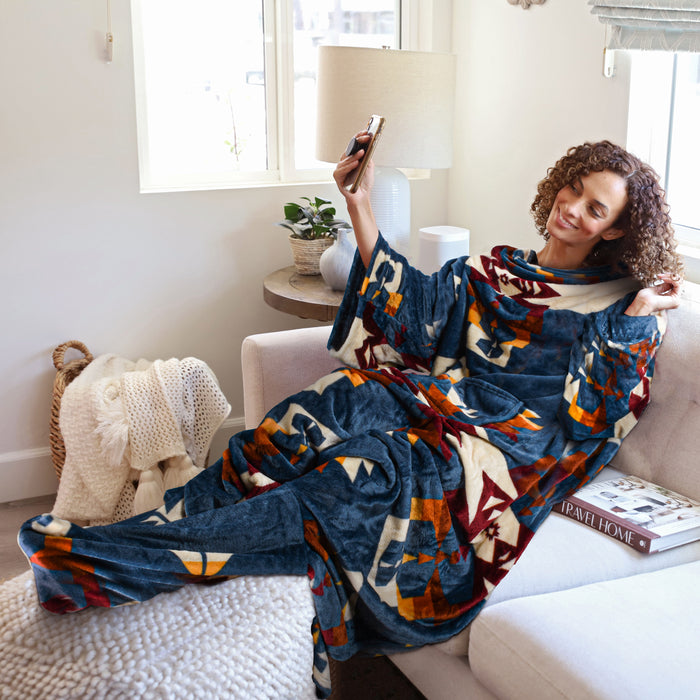 Southwest Fleece Wearable Blanket With Sleeve & Foot Pocket