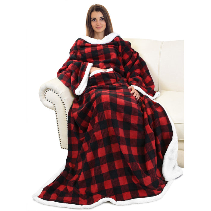 Classic Sherpa Wearable Blanket With Sleeve