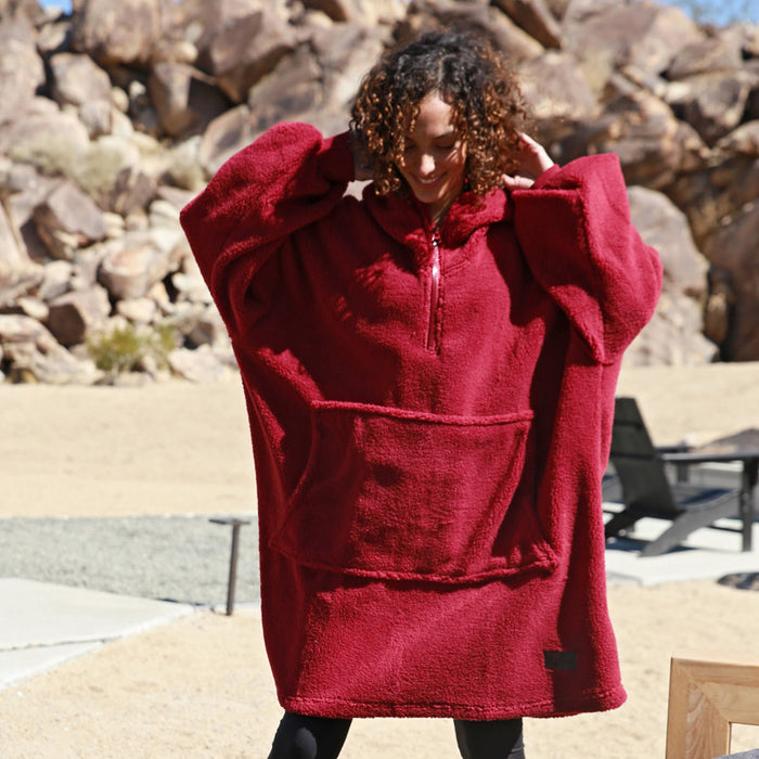 Quarter Zipper Faux Shearling Oversized Hoodie Blanket