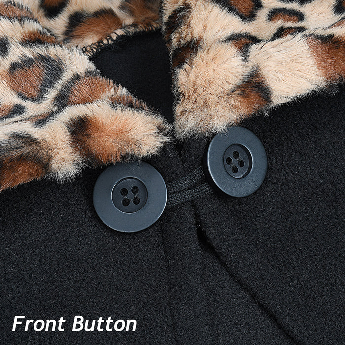 Cheetah Faux Fur Collar Fleece Poncho Coat