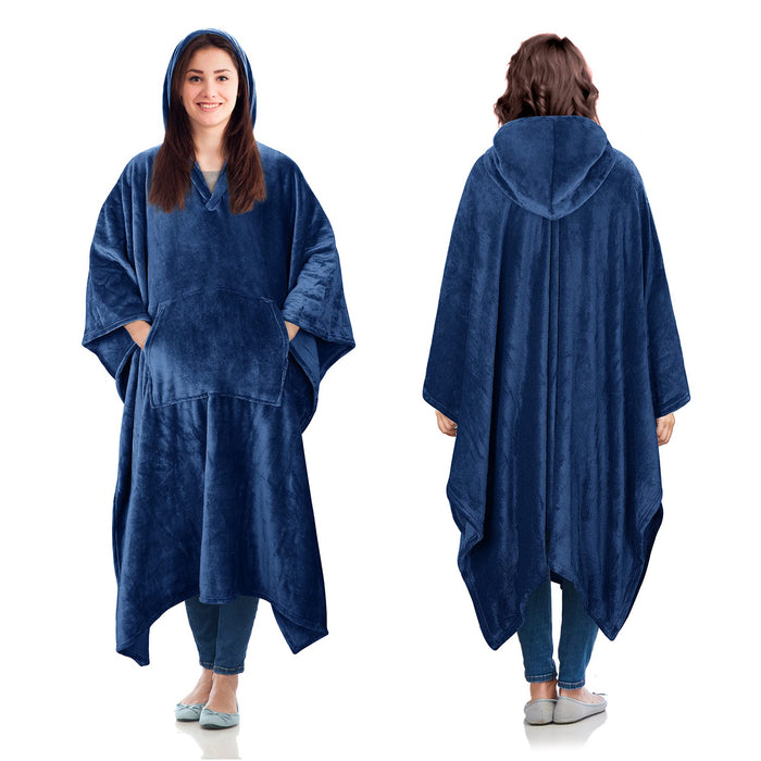 Fleece Wearable Blanket Poncho With Hood