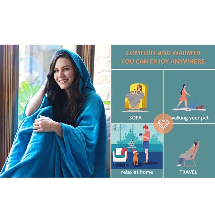 Fleece Wearable Blanket Poncho With Hood