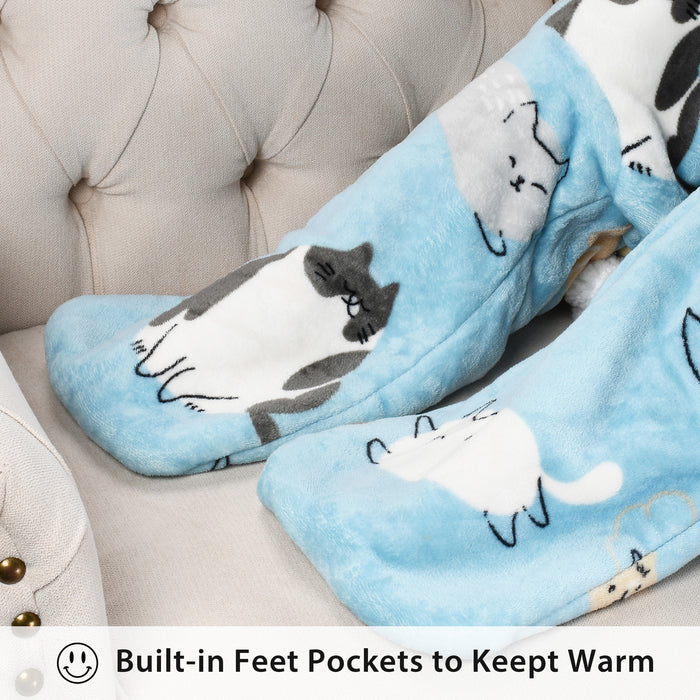 Pet Pattern Sherpa Wearable Blanket With Sleeve & Foot Pocket