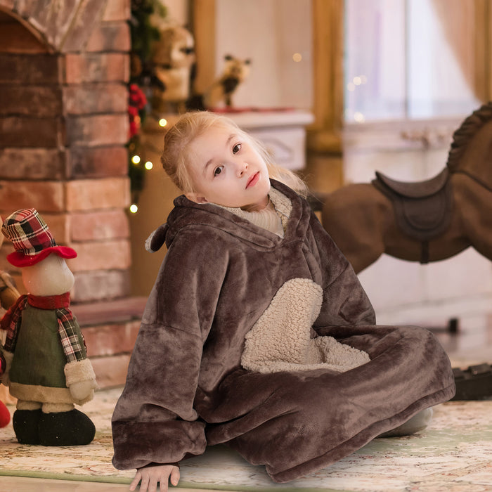Kid Animal World Sherpa Oversize Hoodie Blanket