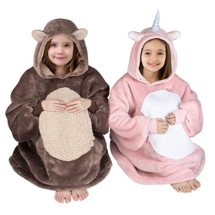 Kid Animal World Sherpa Oversize Hoodie Blanket