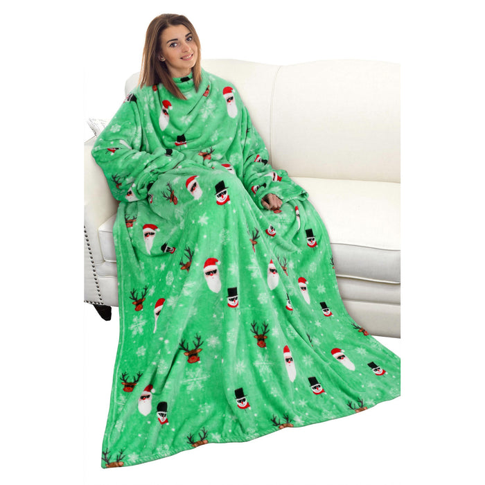 Christmas Spirit Fleece Wearable Blanket with Sleeves