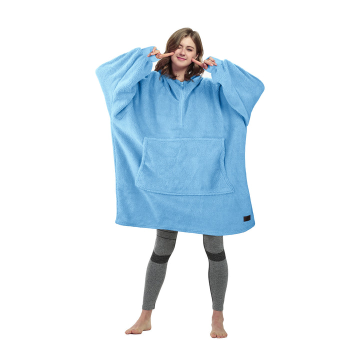 Quarter Zipper Faux Shearling Oversized Hoodie Blanket