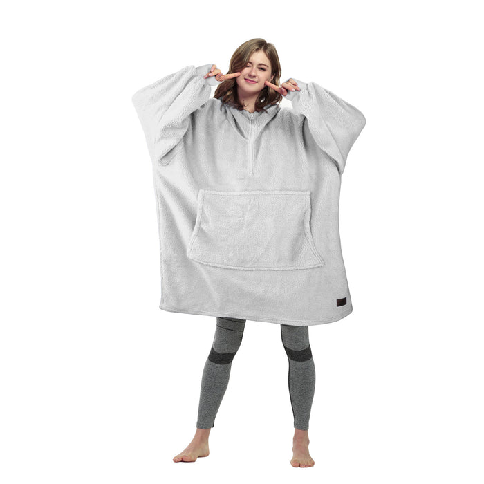 Quarter Zipper Faux Shearling Oversized Hoodie Blanket