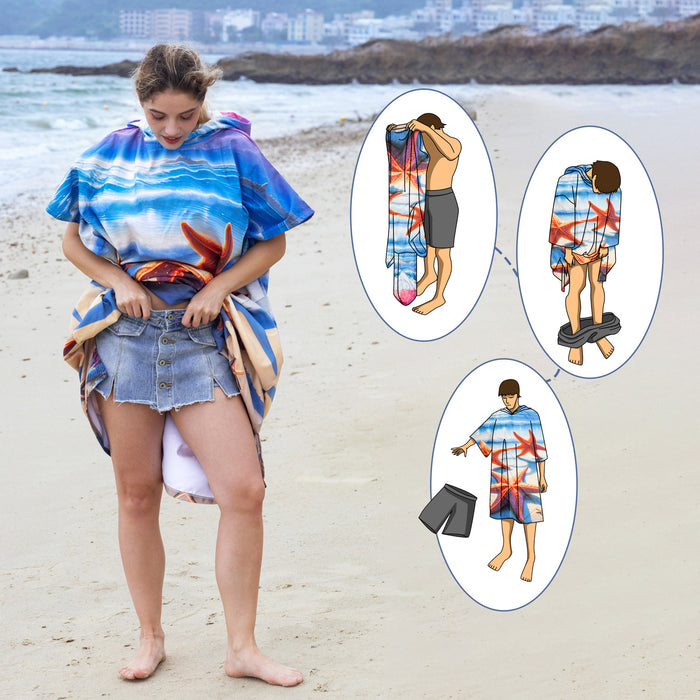Fun Microfiber Surf Poncho Towel Changing Robe