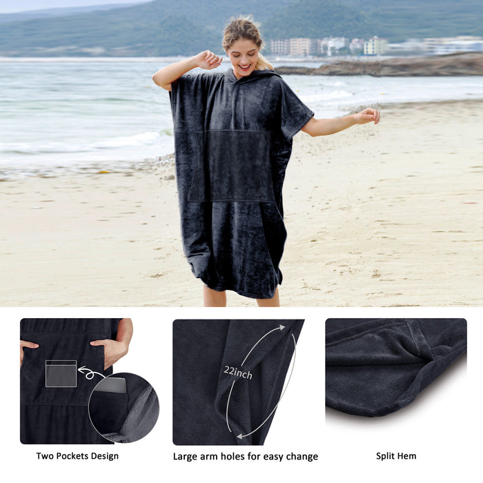 Microfiber Surf Poncho Changing Towel Robe with Pocket