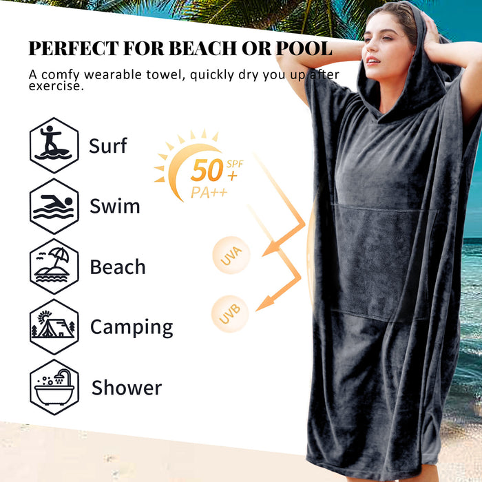 Microfiber Surf Poncho Changing Towel Robe with Pocket