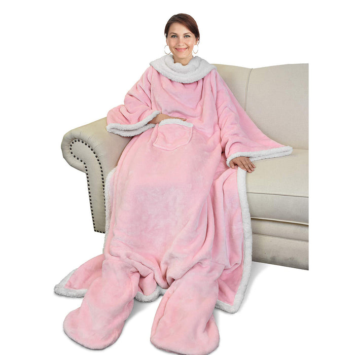 Sherpa Wearable Blanket With Sleeve & Foot Pocket