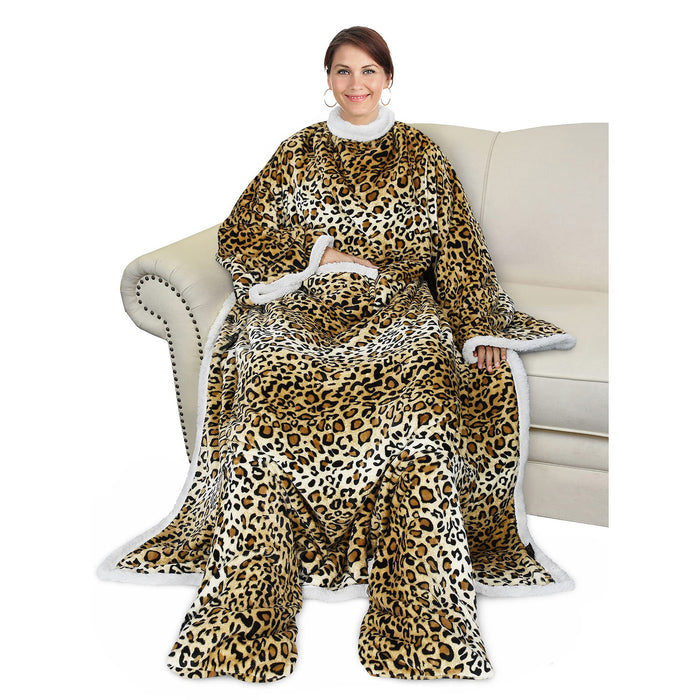 Sherpa Wearable Blanket With Sleeve & Foot Pocket
