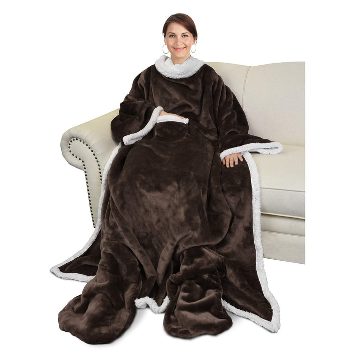 Sherpa Wearable Blanket With Sleeve & Foot Pocket