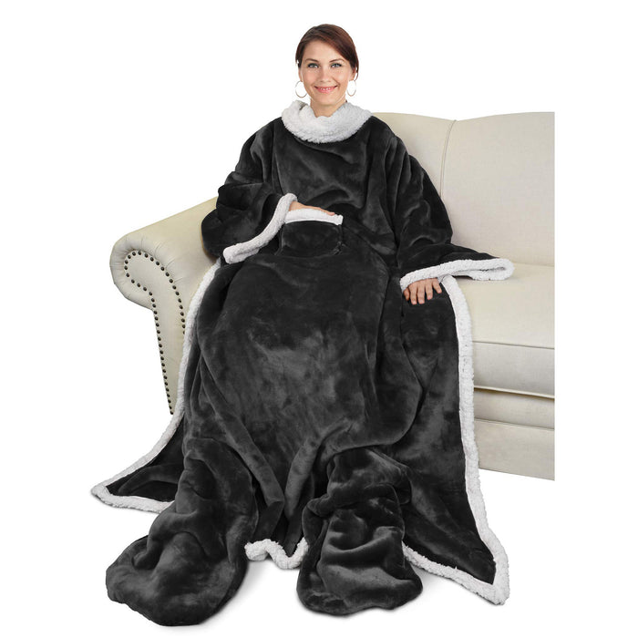 Sherpa Wearable Blanket With Sleeve & Foot Pocket