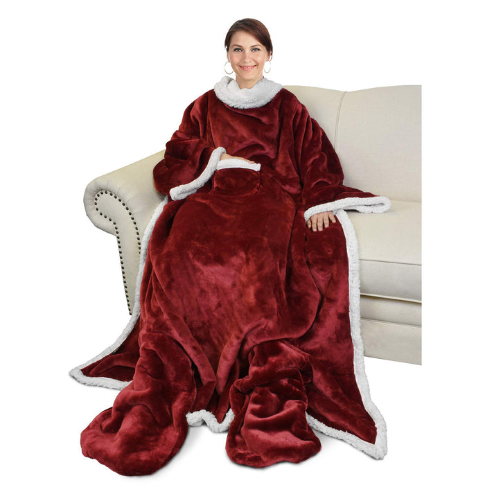 Sherpa Wearable Blanket With Sleeve & Foot Pocket