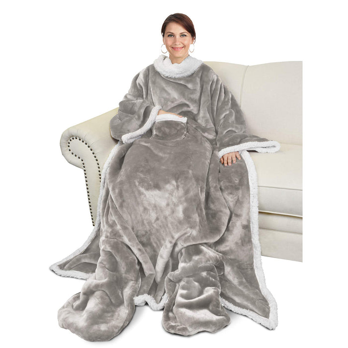 Sherpa Wearable Blanket With Sleeve & Foot Pocket