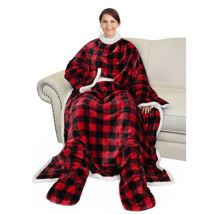 Sherpa Wearable Blanket With Sleeve & Foot Pocket