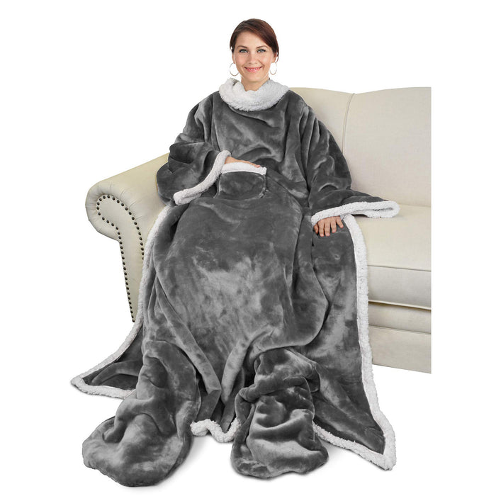 Sherpa Wearable Blanket With Sleeve & Foot Pocket