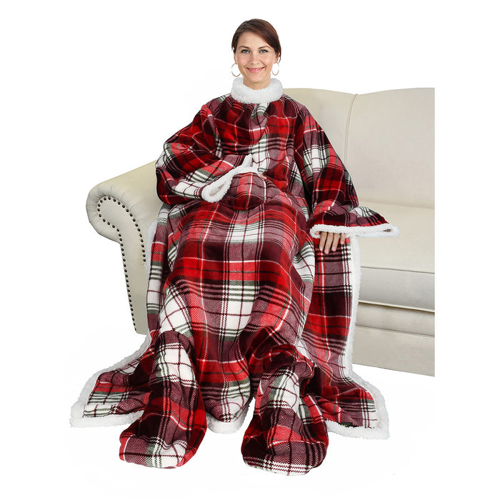 Sherpa Wearable Blanket With Sleeve & Foot Pocket