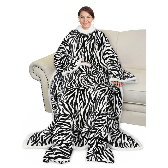 Sherpa Wearable Blanket With Sleeve & Foot Pocket