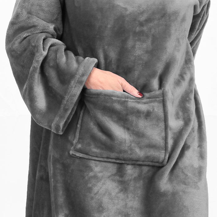Fleece Wearable Blanket With Sleeve & Foot Pocket