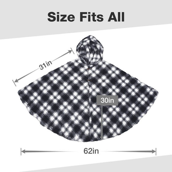 Plaid Sherpa Hooded Poncho Cape