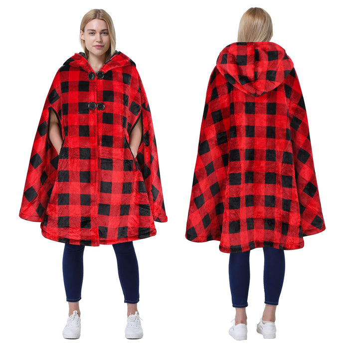 Hooded Sherpa Blanket Poncho Coat