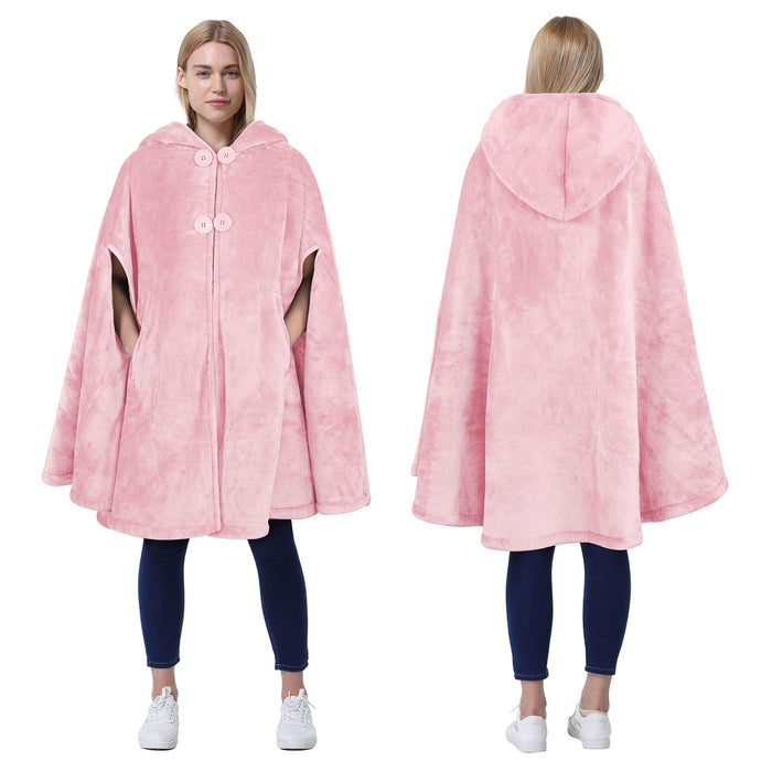 Hooded Sherpa Blanket Poncho Coat