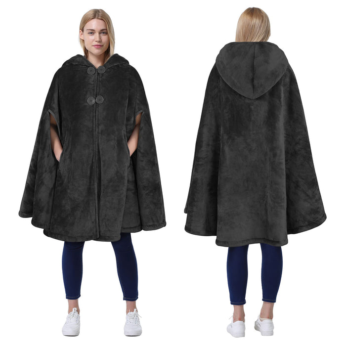 Hooded Sherpa Blanket Poncho Coat