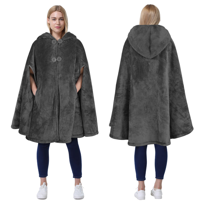 Hooded Sherpa Blanket Poncho Coat