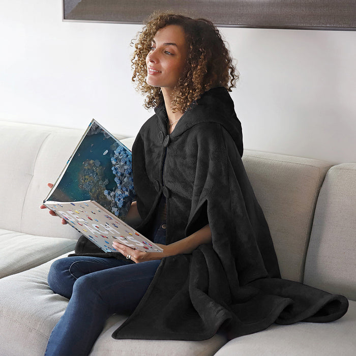 Hooded Sherpa Blanket Poncho Coat