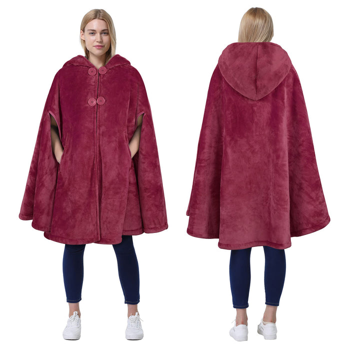 Hooded Sherpa Blanket Poncho Coat