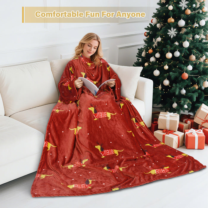 Christmas Spirit Fleece Wearable Blanket with Sleeves