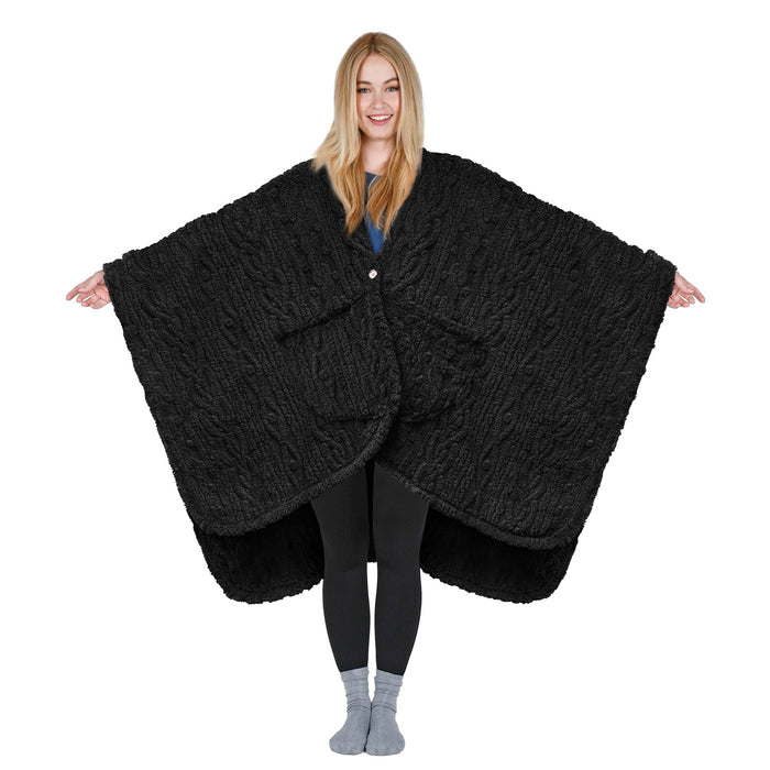 Fleece Lightweight Blanket Poncho with Pocket