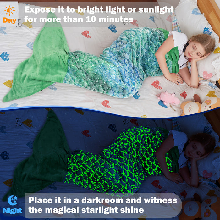 Glow in the Dark Flannel Mermaid Tail Blanket
