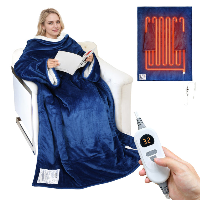 Heated Sherpa Fleece Wearable Blanket With Sleeves