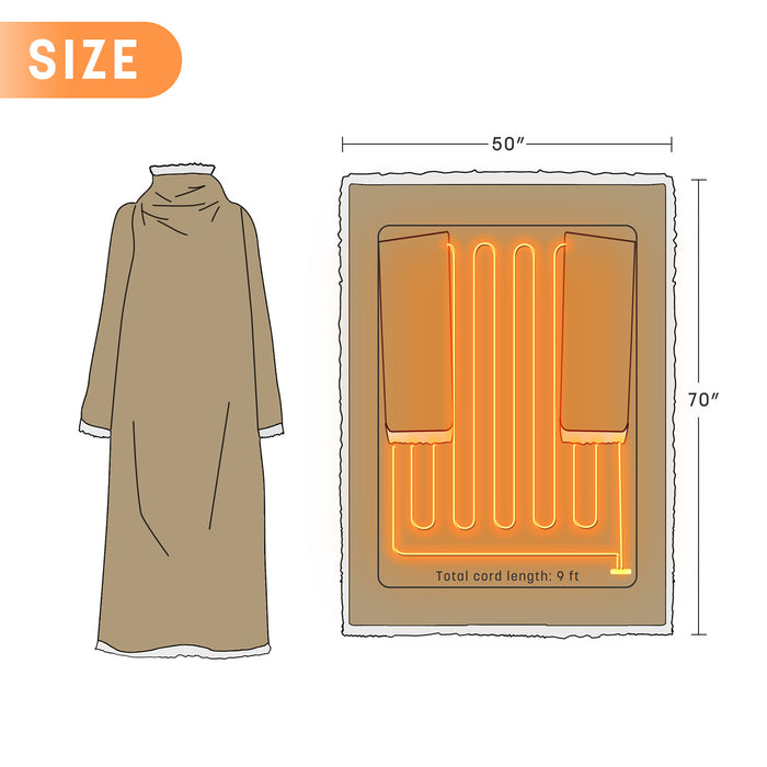 Heated Sherpa Fleece Wearable Blanket With Sleeves