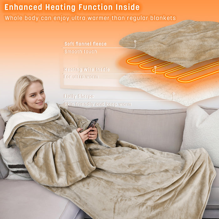 Heated Sherpa Fleece Wearable Blanket With Sleeves