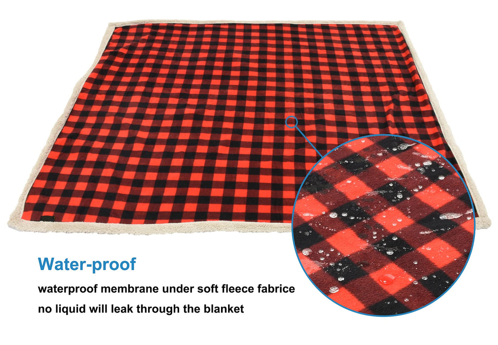 Plaid Sherpa Polar Fleece Waterproof Blanket