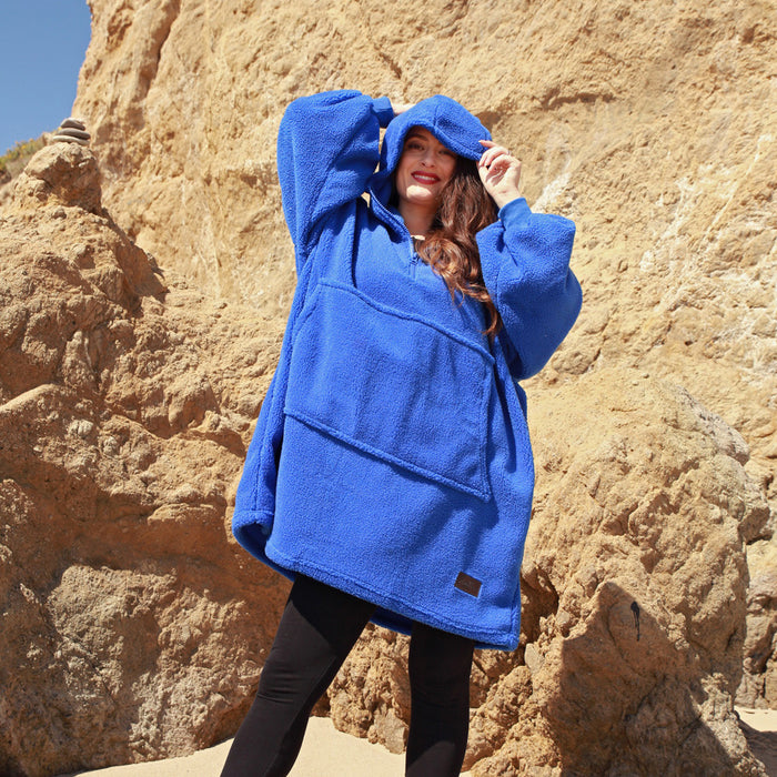 Quarter Zipper Faux Shearling Oversized Hoodie Blanket