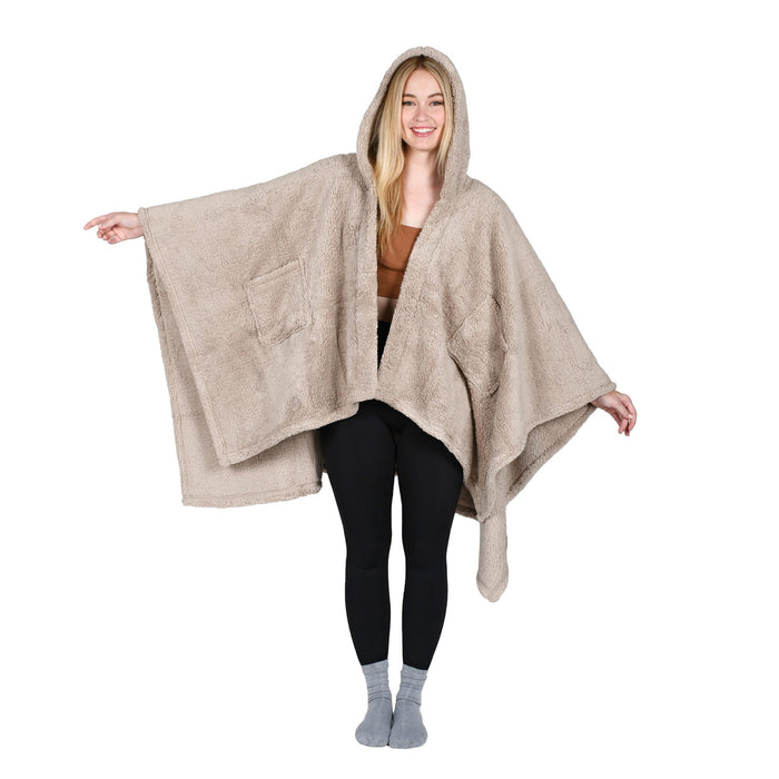 Sherpa Wearable Blanket Cape With Hood