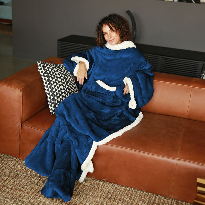 Sherpa Wearable Blanket With Sleeve & Foot Pocket