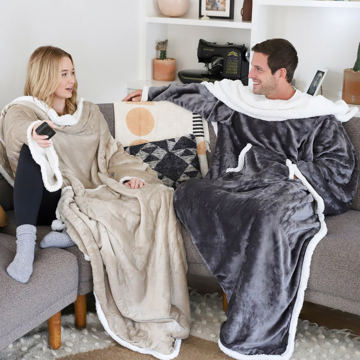 Classic Sherpa Wearable Blanket With Sleeve