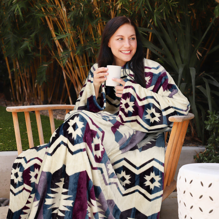 Southwest Fleece Wearable Blanket With Sleeve